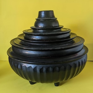 Antique Burmese Lacquer Monk Offering Bowl Set
