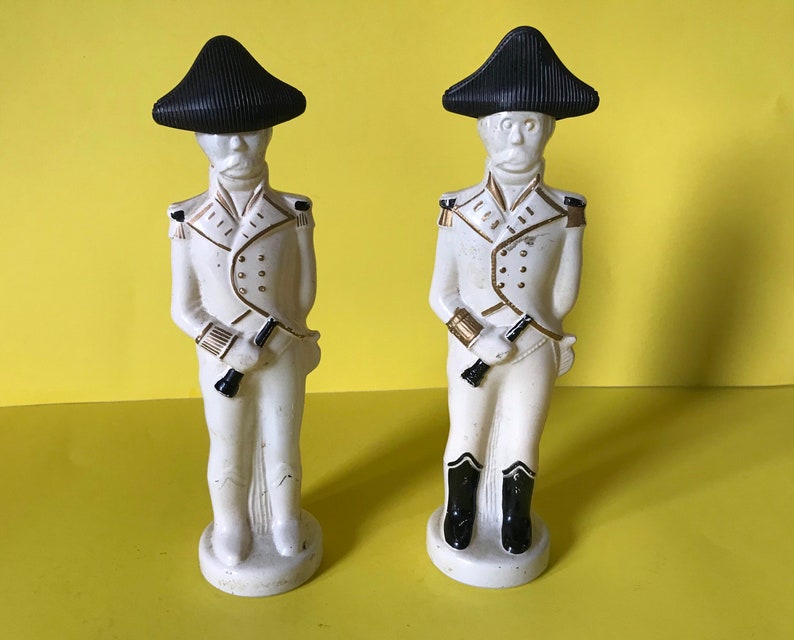 Vintage Pair of After Shave Cologne Ship Captain Figural Glass Bottles
