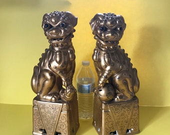 Antique Large Pair of Qing Dynasty Gold Gilt Porcelain Foo Dogs