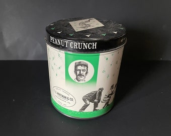 Vintage E G Whitman Peanut Crunch Baseball Themed Tin
