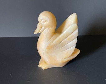 Vintage Orange Calcite Stone Carved Duck Figurine