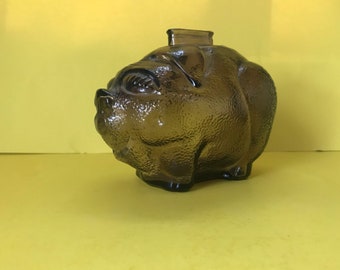 Vintage Amber Glass Pig Coin Bank