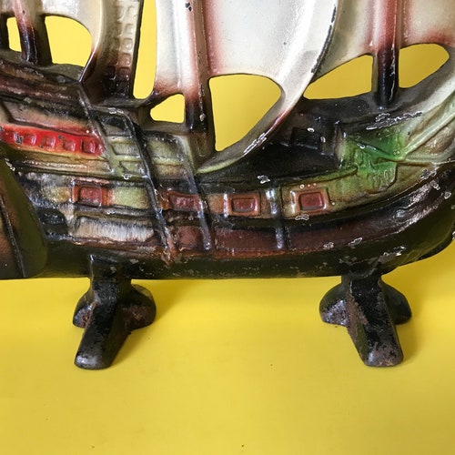 1930s Davison Cast Iron Door Stop Sailing Pirate Ship shops #25