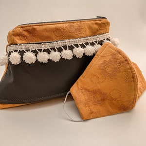 pochette en cuir boho avec masque correspondant- sac en cuir, sac en cuir, masque réutilisable, pochette jaune et vert