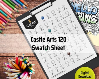 Castle Arts 120 Colored Pencil Custom Swatch Chart Sheet Digital Download Adult Coloring Book Hobby Organization Creative Relaxation