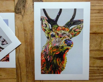 Abstract Deer 21 Giclee Fine Art Print. Quality A4 print from an original painting by Paula Horsley. Wildlife portrait of a red deer.