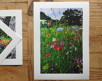 Wildflower Meadow Giclée Print: Bright Botanical Art, Signed A4 Print