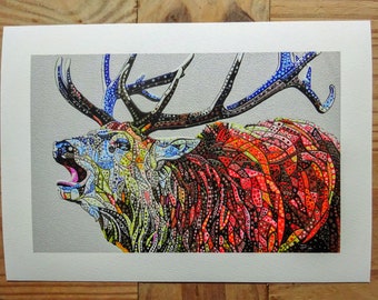 Résumé Deer 19 Giclee Fine Art Print. Impression A4 de qualité d’une peinture originale de Paula Horsley. Œuvre d’art de la faune d’un cerf. Red Deer.