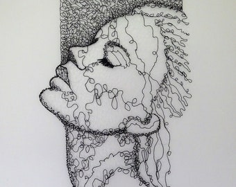 3D Pen Black Lace Woman Profile Wall Hanging: Recycled TPU Filament Art