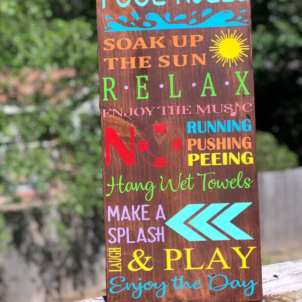 Pool Rules | Make  A Spalsh | Summertime | Bright colors | Family Pool sign | Soak up the Sun |