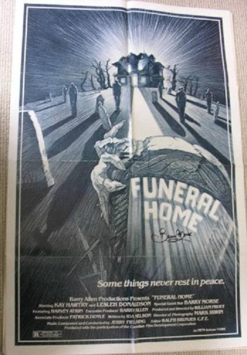 Barry Morse 27X 40 wcoa FUNERAL HOME SIGNED Movie Poster
