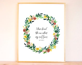 Solomon 3:4 Watercolor Quote, Watercolor Wreath, Valentine's Art, Valentines Gift, Home Decor, Valentine Decor,  Nursery Decor, Anniversary