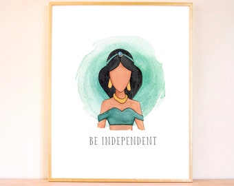 Disney Princess Jasmine Watercolor Painting, Disney Aladdin Art, Disney Nursery Art, Nursery Watercolor, Princess Nursery