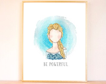 Disney Queen Elsa Watercolor Painting, Disney Frozen Art, Disney Nursery Art, Nursery Watercolor, Princess Nursery