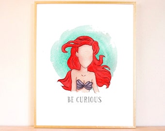 Disney Princess Ariel Watercolor Painting, Disney Little Mermaid Art, Disney Nursery Art, Nursery Watercolor, Princess Nursery