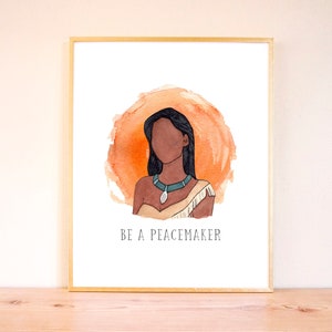 Disney Princess Pocahontas Watercolor Painting, Disney Pocahontas Art, Disney Nursery Art, Nursery Watercolor, Princess Nursery