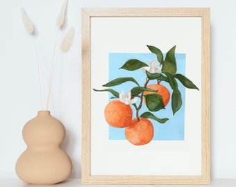 Orange Blossoms Art Print, Citrus Watercolor Art Print, Home Decor, Watercolor Wall Art