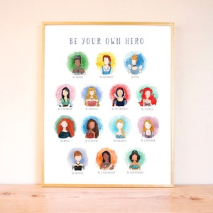 Disney Princess Nursery Wall Art, Watercolor Painting, Disney Nursery Art, Disney Princess Be Your Own Hero Poster image 1