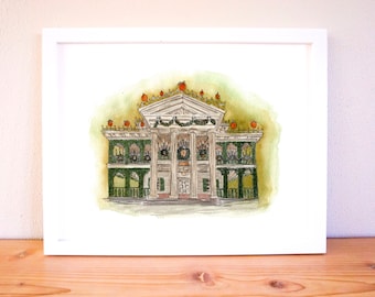 Disneyland Haunted Mansion, Halloween Art,  Watercolor, Home Decor, Halloween Decor