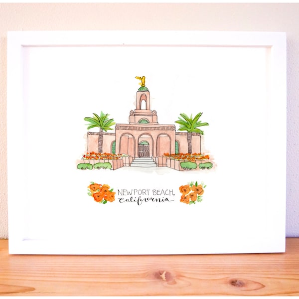 Newport Beach California Temple Art Print, Latter Day Saint, LDS, mormon, Anniversary gift, Wedding present, LDS wall art