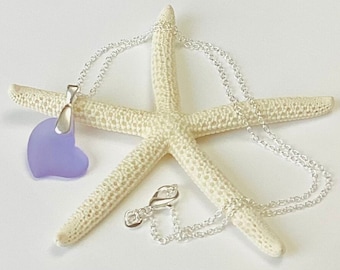 Heart Necklace Cultured Sea Glass, Silver Chain, Pendant