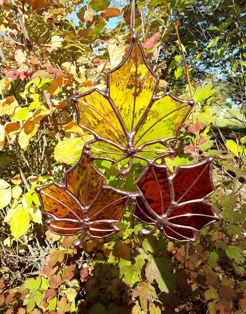 Stained Glass Fall Leaves Etsy