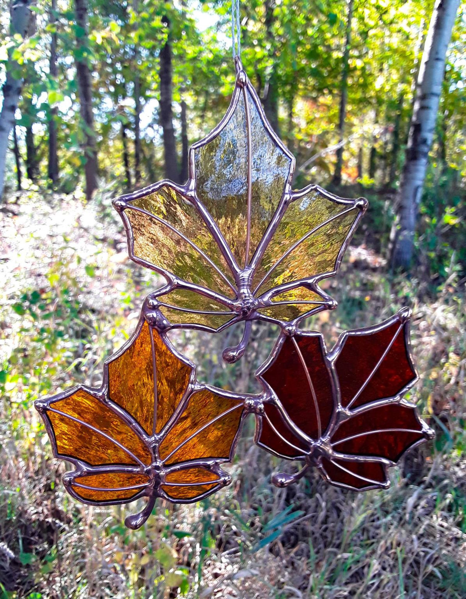 Stained Glass Fall Leaves Etsy