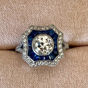 Art Deco platinum diamond sapphire ring
