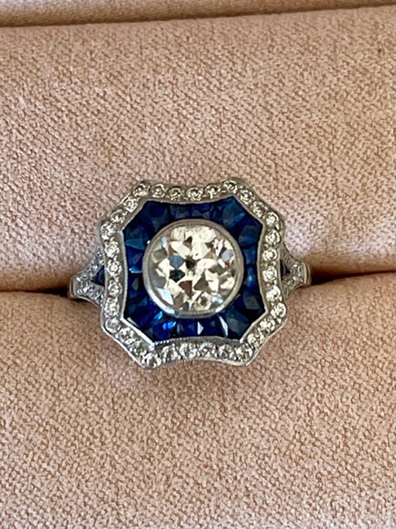 Art Deco platinum diamond sapphire ring