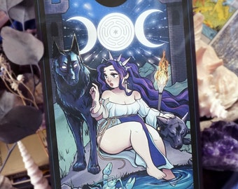 The Moon Jumbo Tarot Card Print- Hecate the Triple Moon Goddess- Inspired by The Rider-Waite Deck