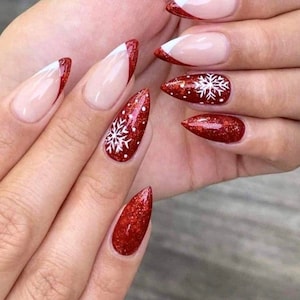 New Year Red Gradient False Nails 3D Square Crystal Rhinestone Nails for  Manicures Clothes Shoes DIY Crafts 