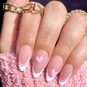 ROXETTE-french nails-pink nails-heart nails-luxury nails-pretty nails-vday nails-valentines day nails-glue on nails