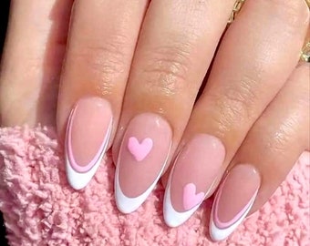 ROXETTE-french nails-pink nails-heart nails-luxury nails-pretty nails-vday nails-valentines day nails-glue on nails