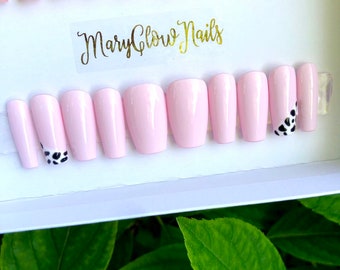 MILKYYY- Press On Nails - Glue On Fake Nails Luxury Handmade Nail Tips. Pastel Pink Nails