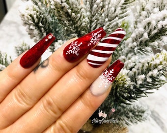 XMAS TIME- Press On Nails-Luxury Nails-Handmade nails-Xmas Nails-Xmas Nail art-Reusable Nails