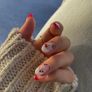 CEREZITA-press on nails-French nails-cherry nails-luxury nails-glue on nails-ready to use nails-cereza nails-almond nails