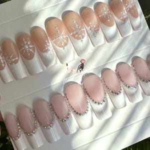 Set of two FRENCHIES-Press on nails-luxury nails-glue on nails-French nails-gel extensions-fake nails-short long nails-bling nails-white tip