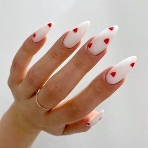 CUPID-heart nails-valentines day nails press on nails luxury nails-fake nails-white nails-long short nails-glue on nails image 1