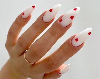 CUPID-heart nails-valentines day nails- press on nails- luxury nails-fake nails-white nails-long short nails-glue on nails