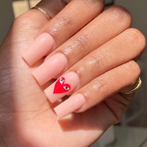 MY ONLY HEART- vday nails-heart nails-nails for valentines-valentines day- red nails-neutral press ons-glue ons