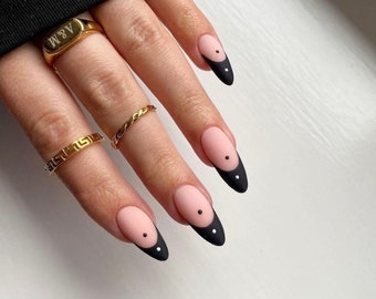 BECKY- press on nails- black french nails- luxury nails-pretty nails- aesthetic nails- black press on nails-glue on nails