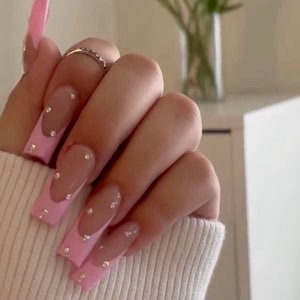 PINK FRENCH NAILS-press on nails-French nails-long short nails-ready to ship nails-nail art nails-pink press ons-pink french nails