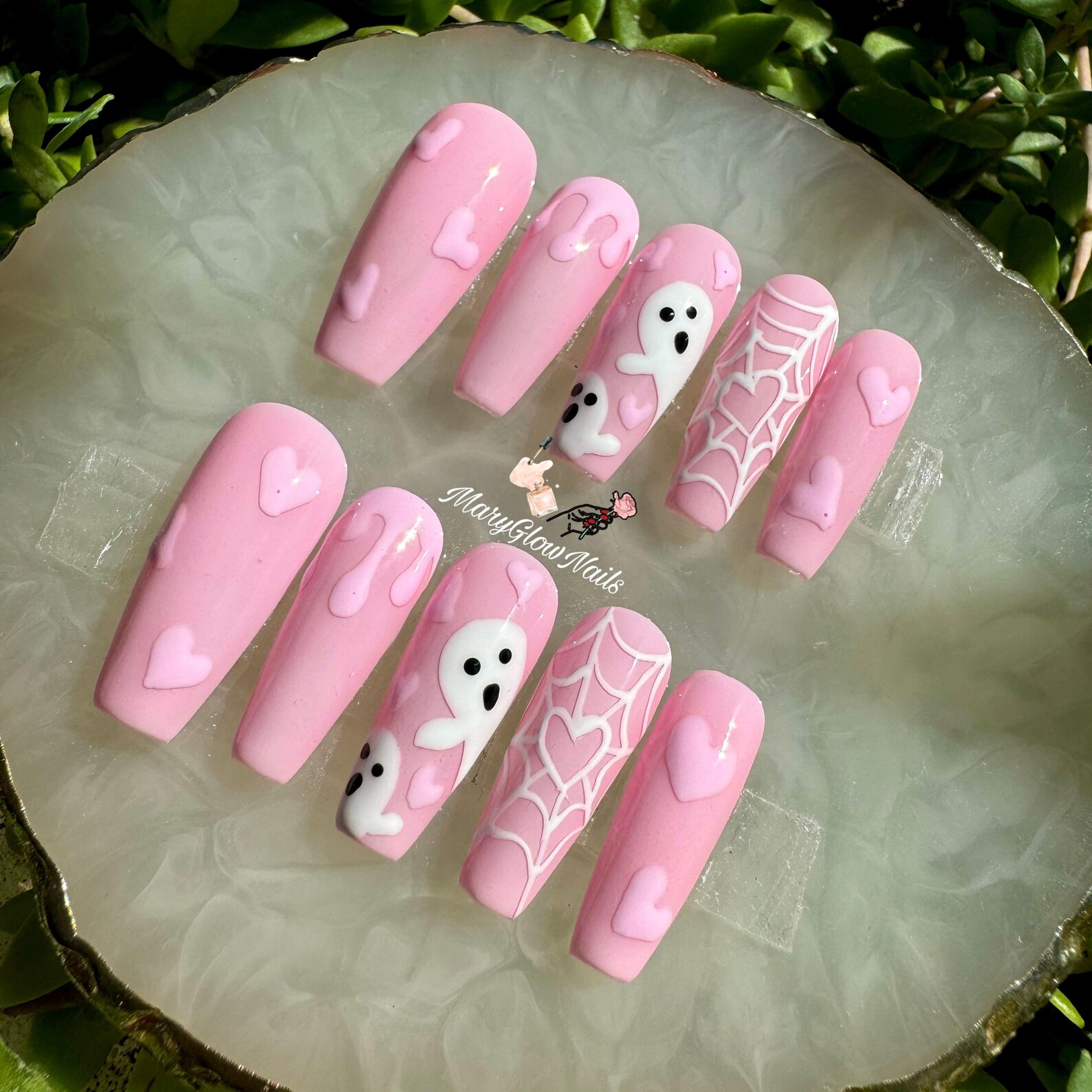 PINK Boo-press in Nails-luxury Nails-boho Nails-nail Art-handmade Nails ...