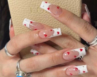 FRENCH LOVE-press on nails-French nails-heart nails-luxury nails-glue on nails-gel nail extensions