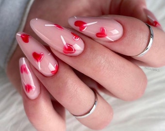 CANDY LOVE- Valentines Day nails- press on nails-luxury nails-press ons-glue on nails-heart nails-gel nails-Dia de San valentin