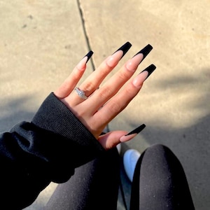 BLACK FRENCH -Press on nails-French nails-fancy nails-luxury nails-long short nails-nails done-glue on nails-Free shipping nails-gel nails