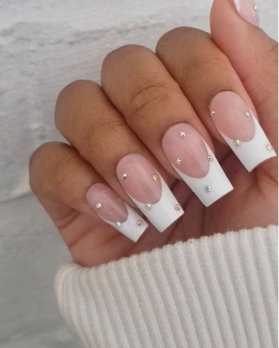 FANCY French-rhinestones Nails-french Nails-fancy Nails-luxury - Etsy FANCY French-rhinestones Nails-french Nails-fancy Nails-luxury - Etsy
