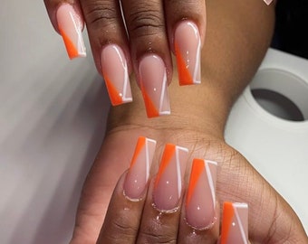 TRENDSETTER- Press on nails-glue on nails-luxury nails-orange nails-aesthetic nails-nail Art, orange nails