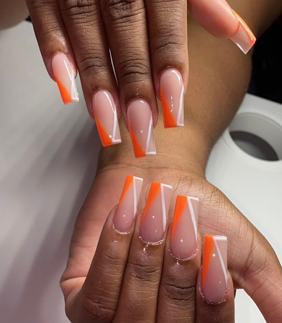 TRENDSETTER Press on Nails-glue on Nails-luxury Nails-orange ...