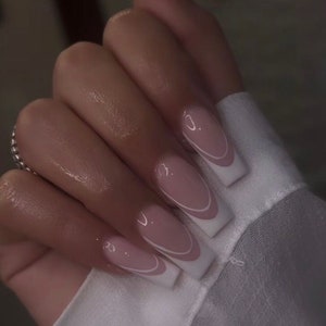 CLEAN GIRL-trendy french nails- nails-white french nails-press on nails-French nails-white nails-luxury nails-glue on nails-square nails